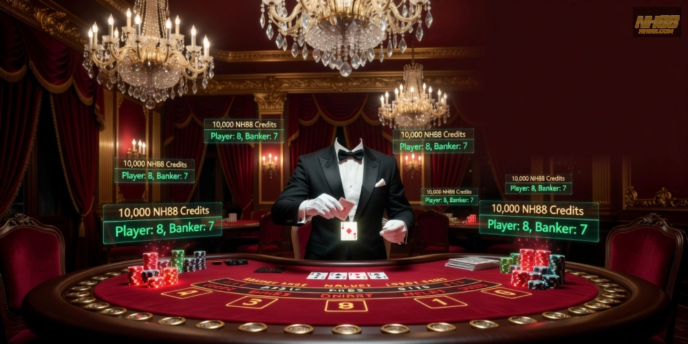 Giao diện bàn baccarat VIP live casino nh88 sang trọng với chip cược lớn