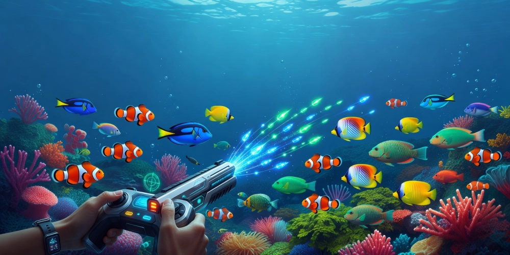 Minh họa khái niệm bắn cá online nh88 với giao diện game sống động và người chơi đang tham gia