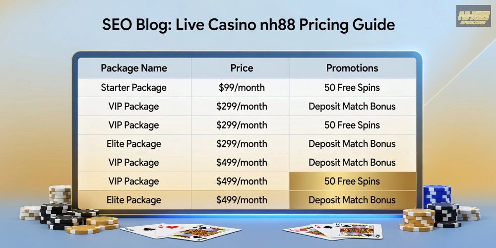 Bảng giá chi tiết các gói live casino nh88 cập nhật 2025 với ưu đãi hấp dẫn