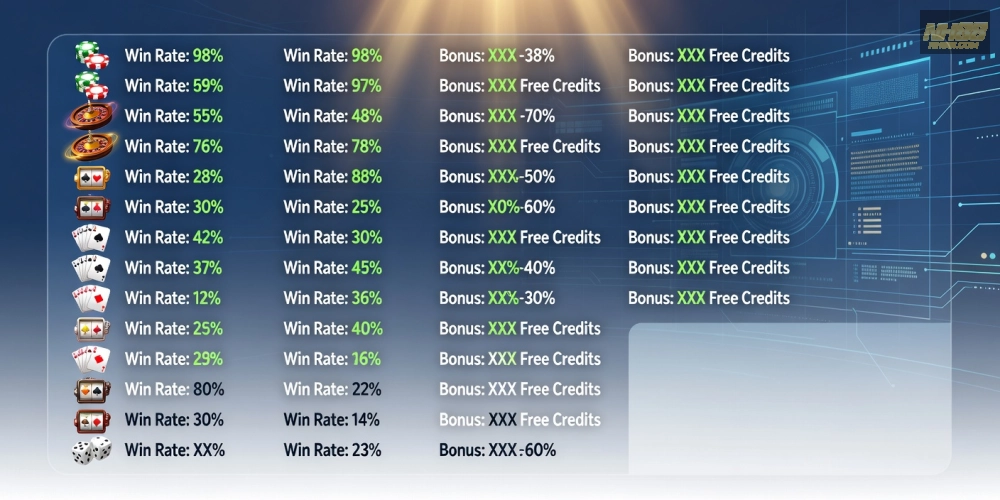 Top 15 nền tảng live casino free nh88 uy tín với biểu đồ so sánh tỷ lệ thắng và ưu đãi