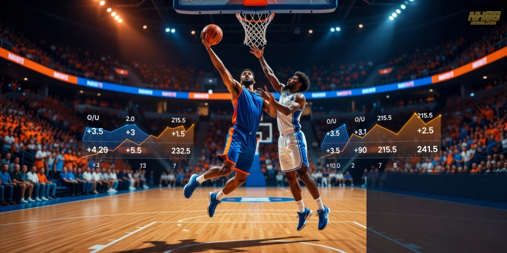 Ảnh minh họa cá cược bóng rổ NBA trên NH88 với các ngôi sao và bảng tỷ lệ cược sống động