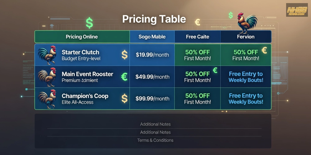 Bảng giá chi tiết các gói dịch vụ đá gà trực tiếp casino nh88 cập nhật 2025